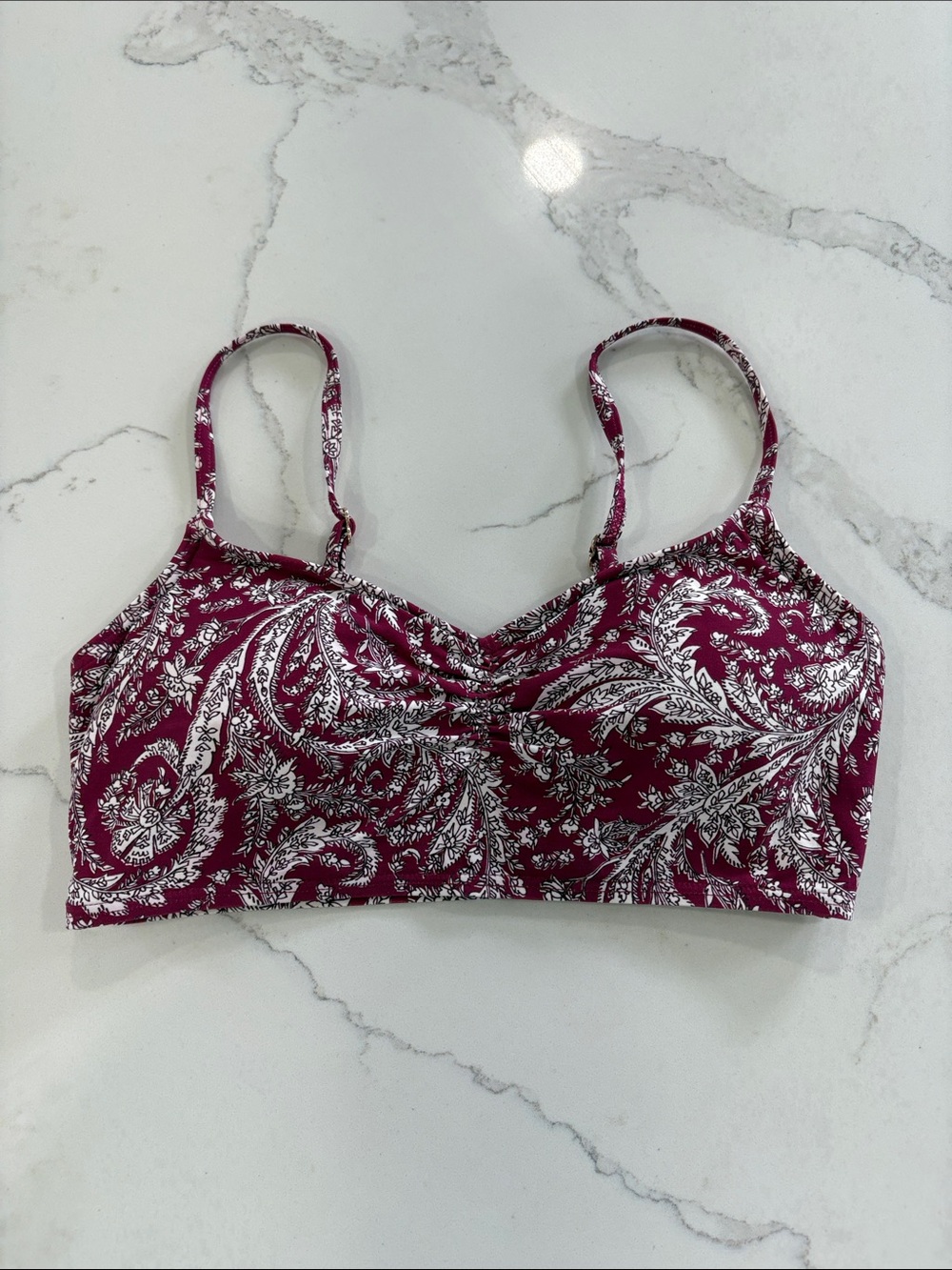 LOFT Beach Burgundy & White Paisley Print Bikini Swim Top Size Small